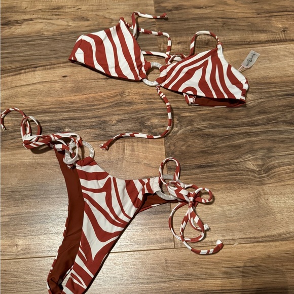 Axil Swim Kiara stripes brown white bikini top and bottom Small - Picture 4 of 5